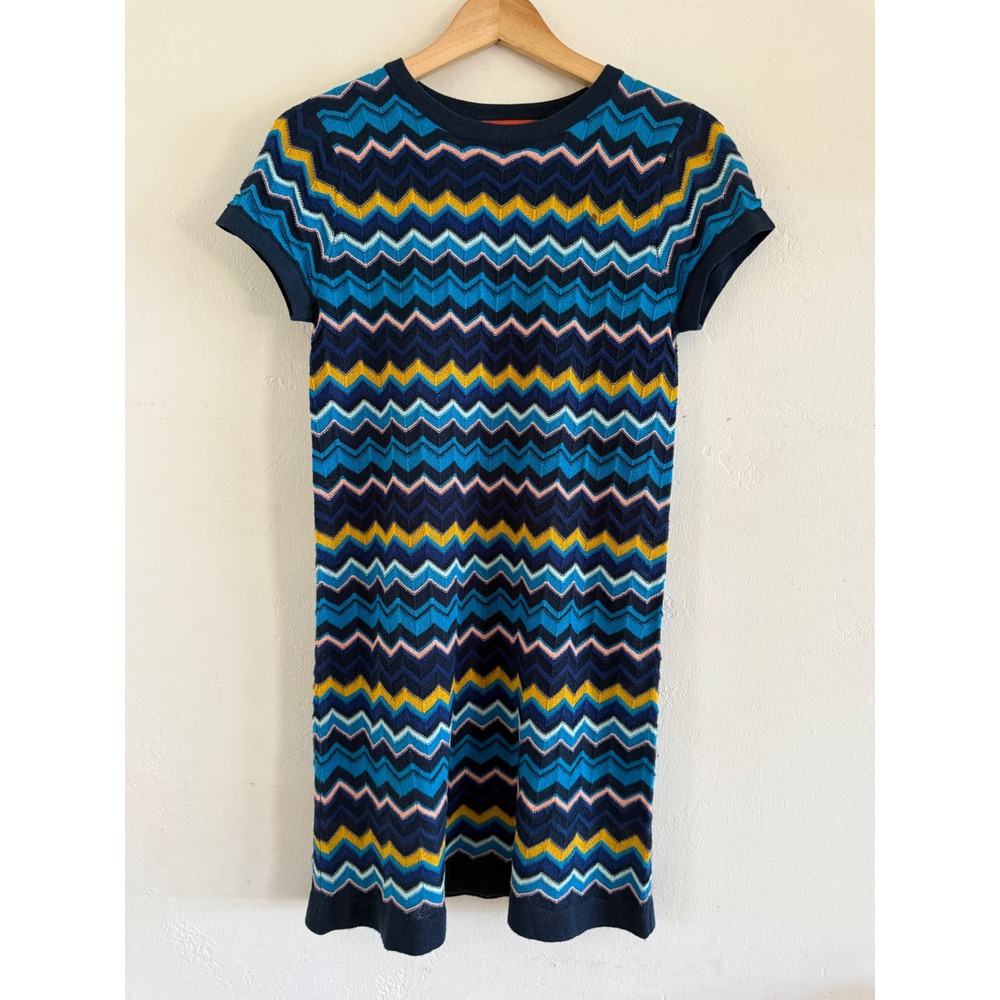 Missoni for Target Women Blue Yellow Chevron Zigzag Knit Short Sleeve Mini Dress